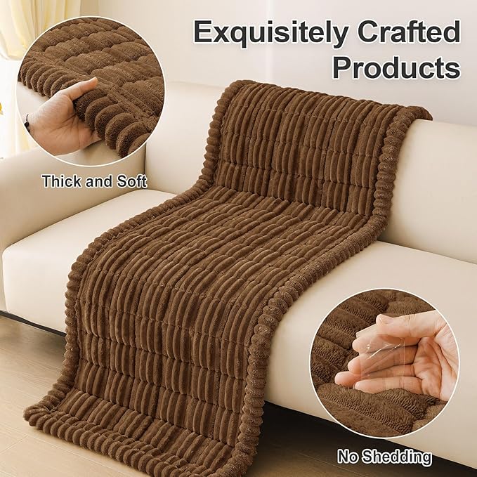 hyha Couch Covers for Dogs Washable, Non Slip Plush Dog Sofa Protectors, Fuzzy Pet Couch Covers for 3 Cushion Sofa Pet Friendly (Brown, 27.6" x 70.9")