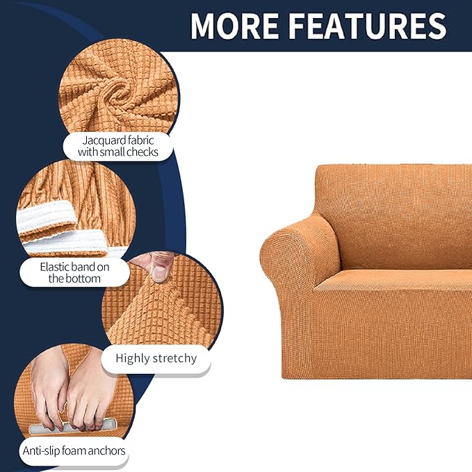 Cupuamon 2026 New Stretch Loveseat Sofa Slipcovers Couch Cover for 2 Cushion Furniture Protector Sofa Covers with Elastic Bottom Jacquard Fabric Small Checks for Pets, Kids - Golden