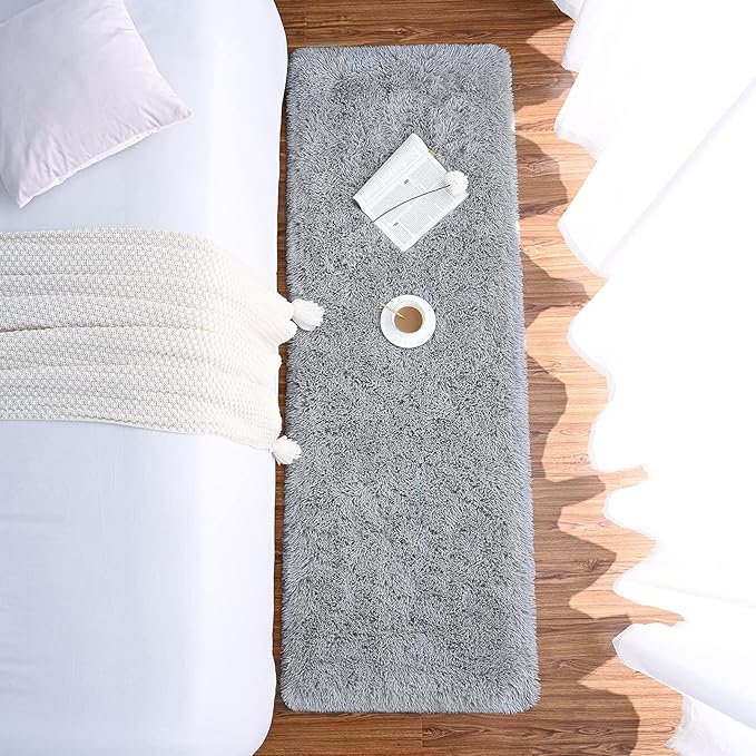 Chicrug Soft 2x10 Runner Rug for Bedroom Living Room Plush Fluffy Rug, Shag Furry Hallway Runner Carpet Rug Non Shedding for Nursery Children Kids Girls Room Home Decorative, Grey