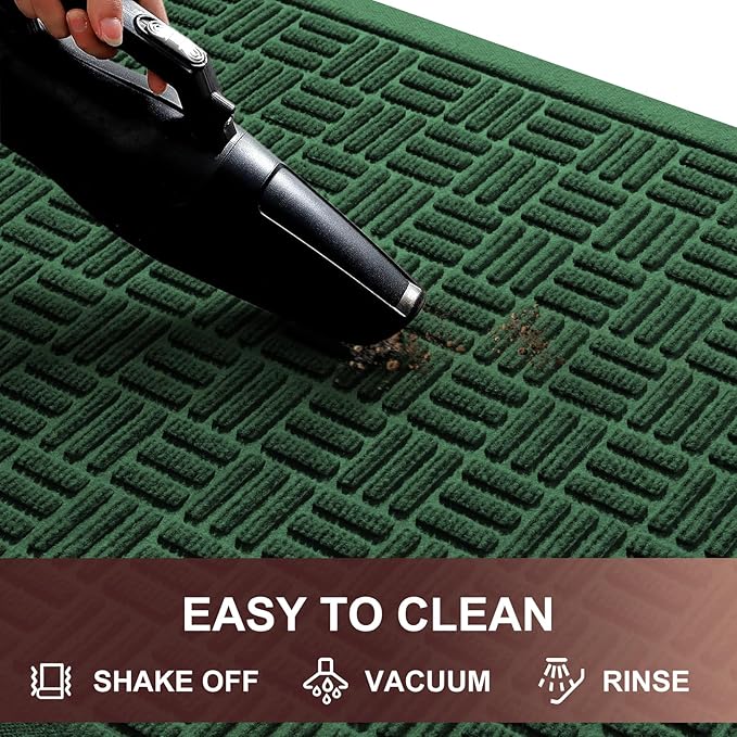 Mibao Front Door Mat Indoor Outdoor Entrance, Dirt Trapping Waterproof All-Season, All-Weather Doormat, Non-Slip Durable Natural Rubber Low Profile Easy Clean Patio Entrance Mat, 61.5" x 36", Green