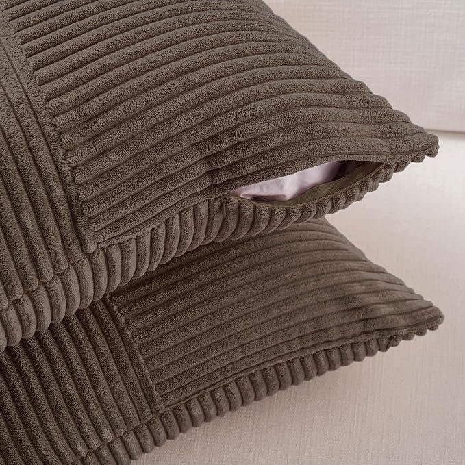 Fancy Homi 2 Packs Dark Brown Lumbar Decorative Throw Pillow Covers 20x28 Inch for Living Room Couch Bed, Rustic Farmhouse Boho Home Decor, Soft Striped Corduroy Rectangle Accent Cushion Case 50x70 cm