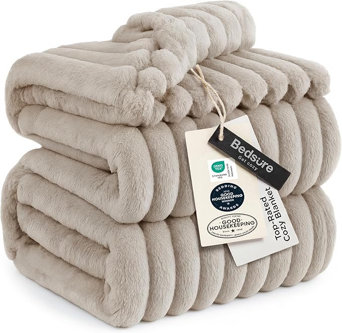 Bedsure GentleSoft California King Size Blanket for Bed - Cozy Soft Blankets for Women, Cute Large Throws for Girls, Beige, 102x96 Inches