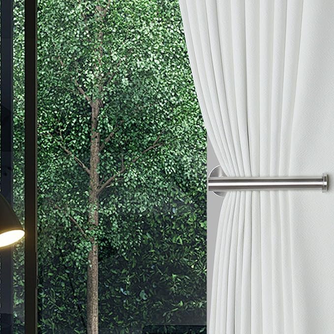 Groleca Adhesive Curtain Holdbacks - 4 Pack No Drill Tie Backs Hooks for Drapes, Damage-Free Wall Mounted Curtain Holders with Strong Adhesive (Silver)