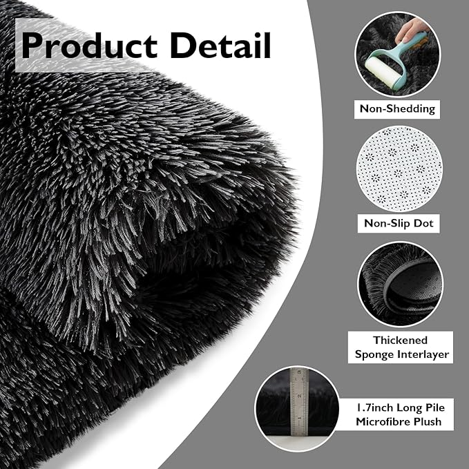 yulidayang Black Fluffy Round Area Rugs for Bedroom,4Ft Shag Circle Area Rugs for Living Room,Non Slip Fuzzy Plush Rug for Kids Boys Girls Room and Dorm Home Decor Rug