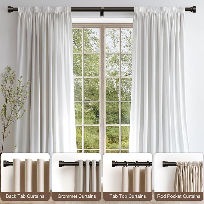 Lootkell Modern Brown Curtain Rods for Windows 48 to 84 Inches Adjustable Length Heavy Duty 1" Diameter Window Curtain Rod with Decorative Finials for Outdoor Farmhouse Bedroom Kitchen Living Room