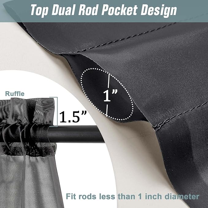 Black Window Sheer Curtains 54 inch Length, Soft Airy Light Filtering Sheer Curtain 2 Panels Set, Dual Rod Pocket Gauze Black Drapes for Living Room Bedroom, 2x42Wx54L Inches