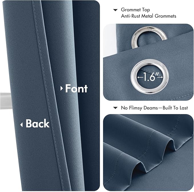 MIULEE Stone Blue Blackout Curtains for Bedroom Living Room 84 Inches Long 2 Panels, Thermal Insulated Room Darkening Drapes Solid Grommet Noise Reduction Light Blocking Window Treatments 50x84 Inch