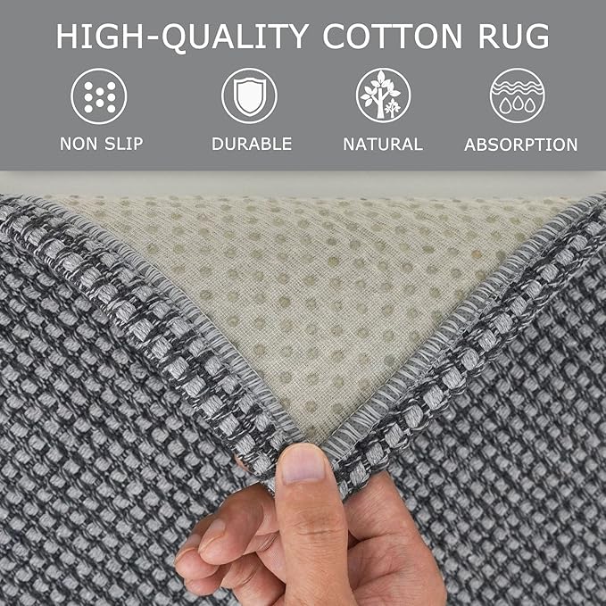 KOZYFLY Extra Long Runners for Hallways 3x18 ft Washable Kitchen Runner Non Slip Rubber Backed Hallway Rug Cotton Entryway Runner Rug Floor Carpet for Indoor Hall, Kitchen, Stair, Grey/Dark Grey