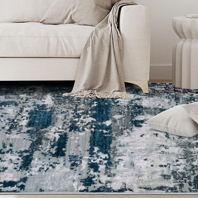 8x10 Area Rugs for Living Room Rug Washable: Abstract Large Rug for Dining Room Bedroom Carpet Non Slip 8 by 10 Indoor Modern Nursery Home Office Navy Grey