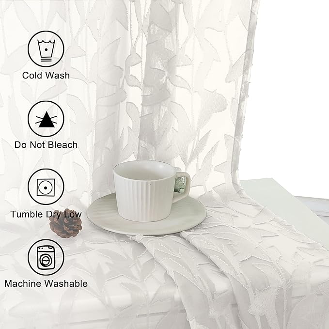Lecloud Leia Ivory Sheer Curtains 120 Inches Long 2 Panels, Jacquard Textured Voile Curtains, Modern Gauzy Windows Decor Drapes with Dual Rod Pockets for Living Room Bedroom, Each 52" W x 120" L