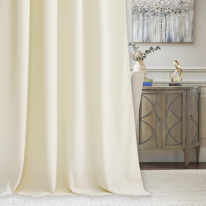 RYB HOME Ivory White Velvet Curtains 63 inches with Hook Belt, Soft Fabric Room Darkening Thermal Insulated Luxurious Home Decor Curtains for Living Room Bedroom, W 42" x L 63", 2 Panels Set