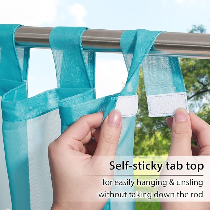 RYB HOME Sheer Outdoor Curtains - Detachable Top Waterproof Linen Look Voile Drape Easy Hanging Window Curtain for Patio Lanai Hut Canvas, 1 Rope Included, 54 Inch Wide by 96 Inch Long, Teal, 1 Panel