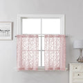 Lecloud Leia 24 Inch Valance Pink Sheer Curtains Tiers for Kitchen 2 Pieces, Clip Textured Leaf Voile Blush Curtain Valances for Windows, Dual Rod Pocket Living Room Bedroom Short Drapes, 38x24 Inches