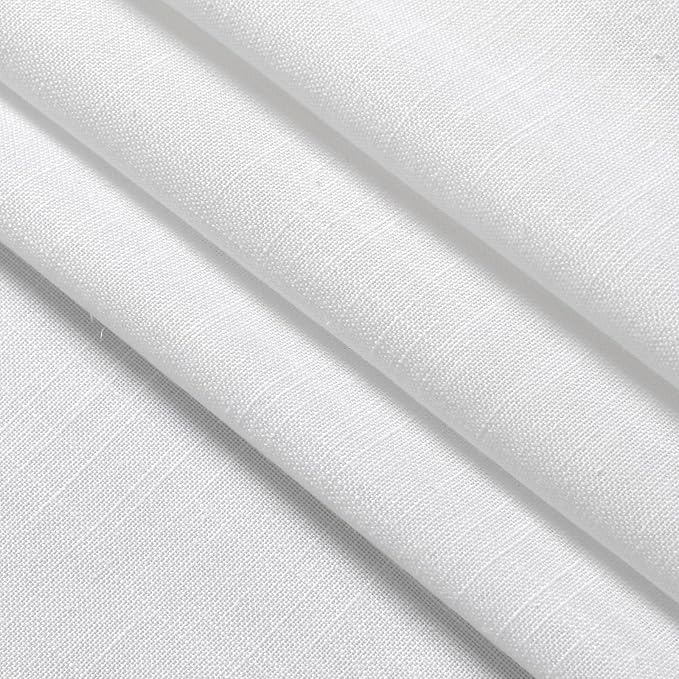 Nanspring Linen Textured White Curtains Window Toppers Valances Semi Sheer Linen Curtains 2 Panels Set Back Tab Rod Pocket Drapes for Kitchen Bedroom Small Short Window Cafe Decor 52x18