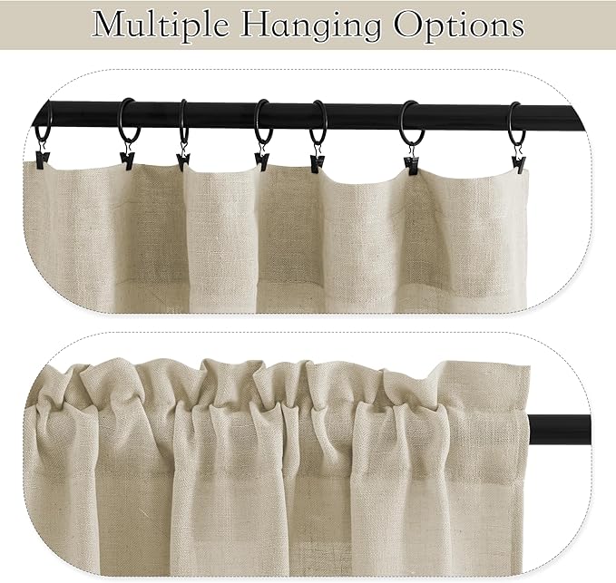 RYB HOME Curtain Tier and Swag Set, Privacy Sheer Curtains Window Treatment Drapes Light & Airy Voile Panels for Bedroom/Kitchen/Farmhouse Garden, 36 x 63-inch Each, 2 Pcs, Beige
