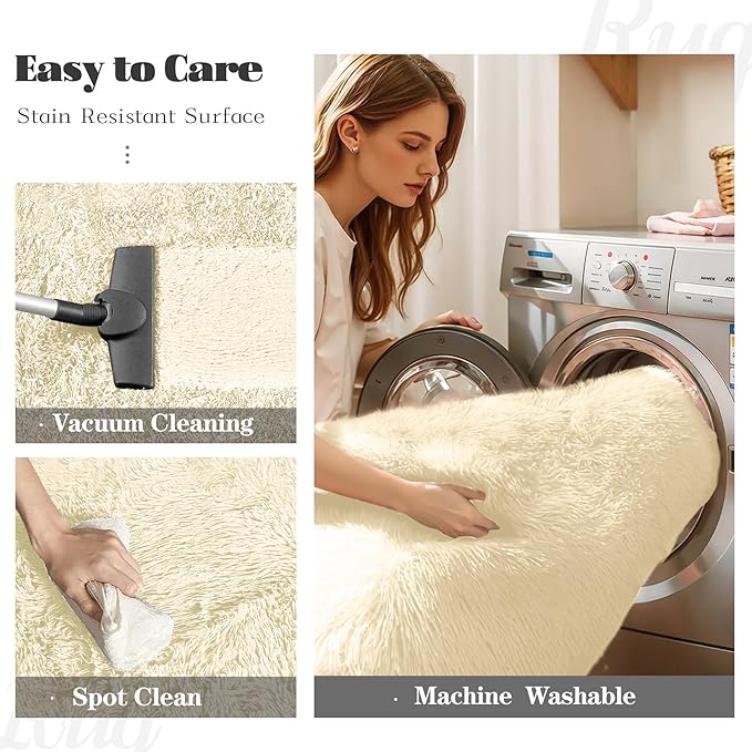 5x8 Area Rug for Living Room: Fluffy Shag Soft Washable Rugs Fuzzy Plush Indoor Carpet for Bedroom Nursery Playroom Dorm Kids Girls Boys Room (Cream White, 5'x8')