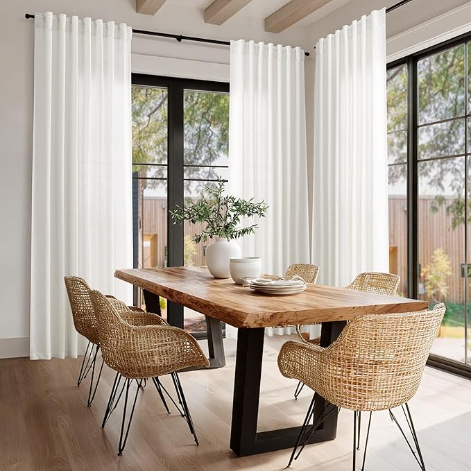 Nanspring Beige White Linen Curtains 63 Inch Length for Living Room Semi Sheer Curtain Back Tab and Rod Pocket Rustic Farmhouse Dector Coastal Room Decor Drapes for Bedroom 40 X 63, 2 Panels