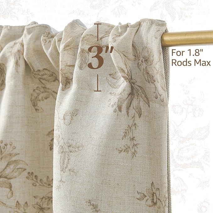 jinchan Amlie Floral Linen Valance Curtain Farmhouse Kitchen Valance for Living Room Laundry Light Filtering Double Layer Cottagecore Window Treatment Rod Pocket 1 Panel 16 Inch Taupe on Linen