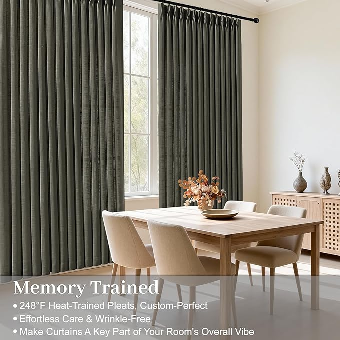 IVAPUPU Pinch Pleated Curtains 84 Inches Long for Living Room, Light Filtering Linen Blend Curtain Memory Trained Back Tab Drapes with Hooks Rings for Bedroom Dining Room, Charcoal Grey, W40xL84