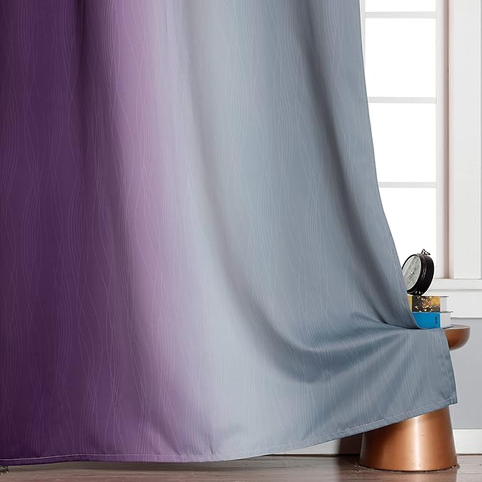 Estelar Textiler Purple and Grey Ombre Blackout Curtains 90 Inches Long 2 Panels Set, Thermal Insulated Drapes for Bedroom,Full Light Blocking Grommet Gradient Curtains for Living Room, 52Wx90L