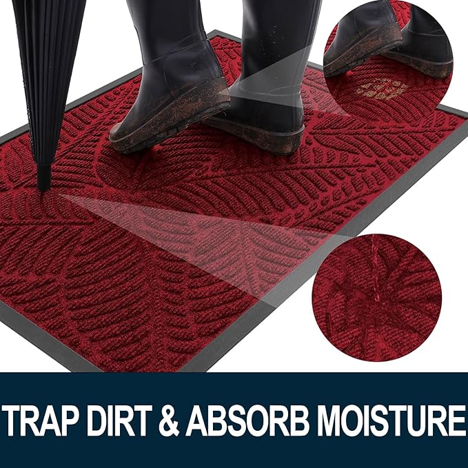 Colorxy Waterproof Doormat, Sturdy Natural Rubber Front Indoor Mat, Non Slip Low Profile Indoor Outdoor Door Mats, Stain and Fade Resistant Floor Mats, Easy Clean Patio Entry Mat, 36''x24'', Burgundy