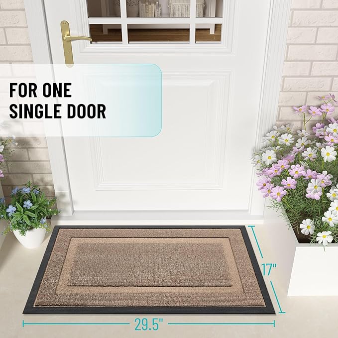 OLANLY Front Door Mat Indoor Outdoor Entrance, Waterproof All-Season, All-Weather Doormat, Sturdy Natural Rubber, Low Profile, Easy Clean Patio Porch Entryway Mat, 47x32, Mocha