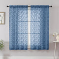 Chyhomenyc Dusty Blue Sheer Curtains 54 Inch Length for Living Room 2 Panels Set, Light Filtering Tufted Textured Soft Airy Rod Pocket Leaf Window Treatment Drapes for Bedroom, 42" Wx54 L, 2PCS