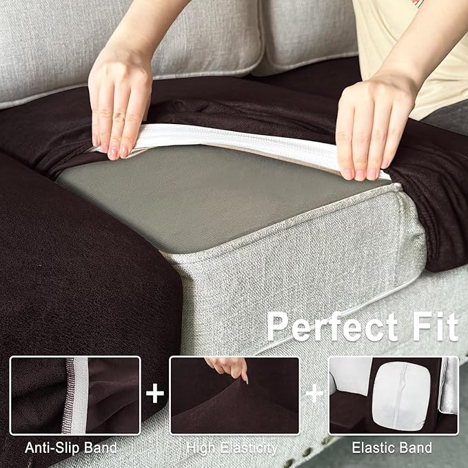 Leather Look Couch Cushion Covers Sofa Seat Slipcovers Sets Couches Furniture Protector for Sectional Armchair Loveseat Pets Kids Stretch Spandex Fabric (1 Cushion Sofa, Chocolate)