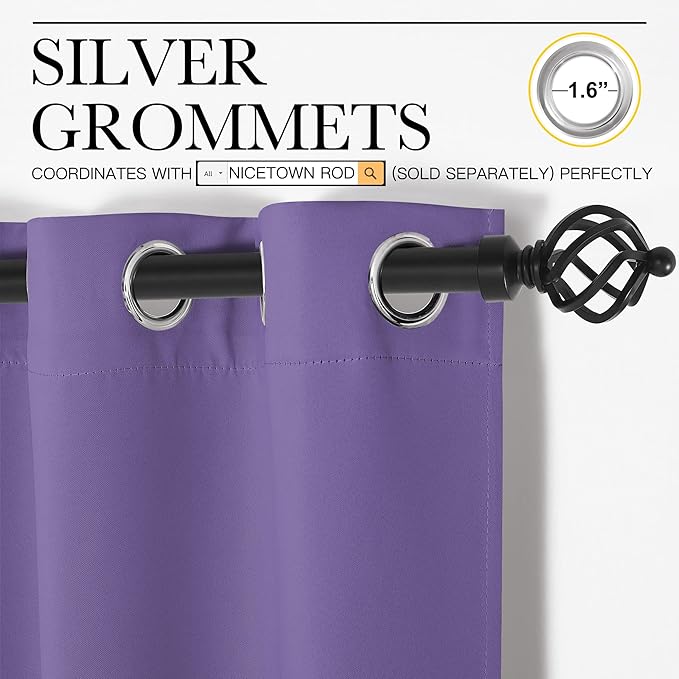 NICETOWN Kitchen Blackout Short Curtain Panels for Bedroom, Lilac Purple, 2 Panels, W42 x L45 -Inch, Thermal Insulated Grommet Top Blackout Draperies and Drapes