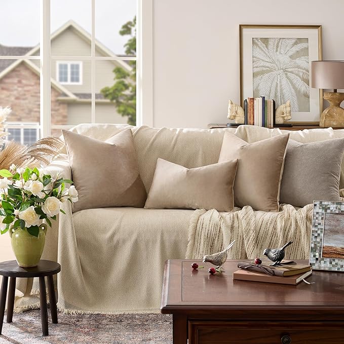 GIGIZAZA Decorative Throw Pillow Covers 24x24,Set of 2 Taupe Couch Pillow Covers,Velvet Pillow Square Cushion Covers