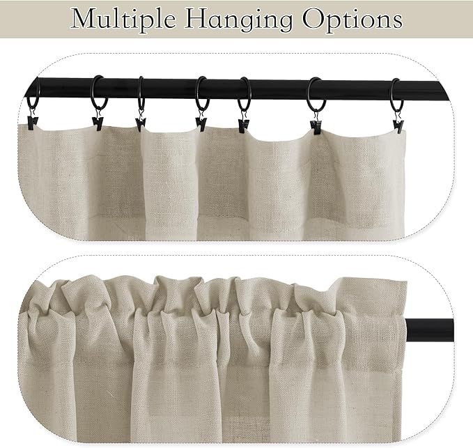 RYB HOME Kitchen Window Curtains - Linen Textured Sheer Curtains Privacy Short Cafe Curtains Rod Pocket Window Topper Decor for Bedroom Dinning Room, Angora, W 36 x L 63, 2 Pcs