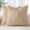 decorUhome Throw Pillow Covers 24x24 Inch Set of 2, Soft Plush Faux Wool Light Khaki Solid Couch Pillow Covers, Accent Euro Sham Farmhouse Neutral Square Pillow Cases for Sofa Bed Living Room