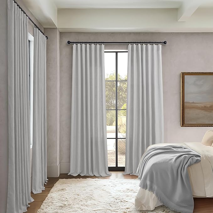 Gray Curtains 38 Inch Wide for Bedroom 2 Panel Set Back Tab Rod Pocket Semi Privacy Cotton Textured Light Filtering Linen Sheer Light Grey Curtain for Living Room Door Modern Farmhouse Decor 38W x 84L