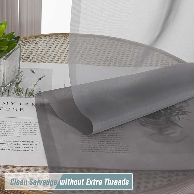 Grey Valances for Windows 14 inch Length 2 Panels, Small Voile Sheer Curtains for Bathroom, Soft Fabric Light Filtering Kitchen Curtains, Dual Rod Pocket, Charcoal Grey, 2x42Wx14L Inches
