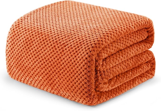 Exclusivo Mezcla Fleece Bed Blanket Twin Size, Super Soft and Warm Blankets for Couch, Sofa and Bed Waffle Textured, Cozy, Fuzzy and Lightweight (Burnt Orange, 60x80 Inches)