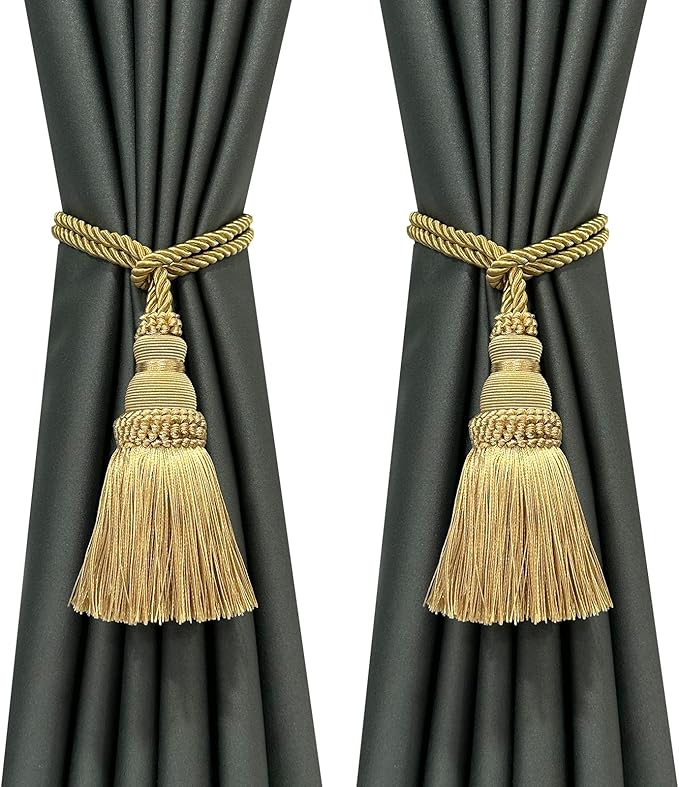 Fenghuangwu 6 Pack Curtain Tie Backs Rope Tassels for Curtains Drape tiebacks Handmade Outdoor Home and Outdoor Decorative (Gold, 6p)