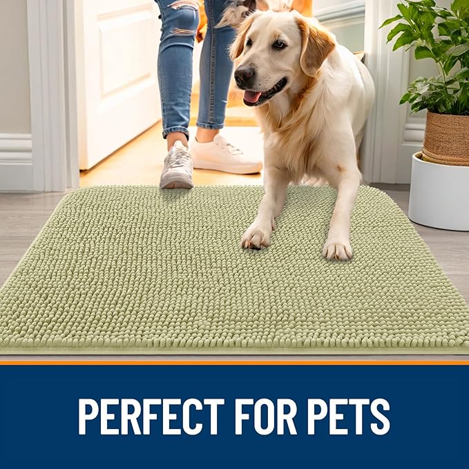 OLANLY Dog Door Mat for Muddy Paws 50x30, Absorbs Moisture and Dirt, Absorbent Non-Slip Washable Doormat, Quick Dry Chenille Mud Mat for Dogs, Entry Indoor Entryway Carpet for Inside Floor, Vanilla