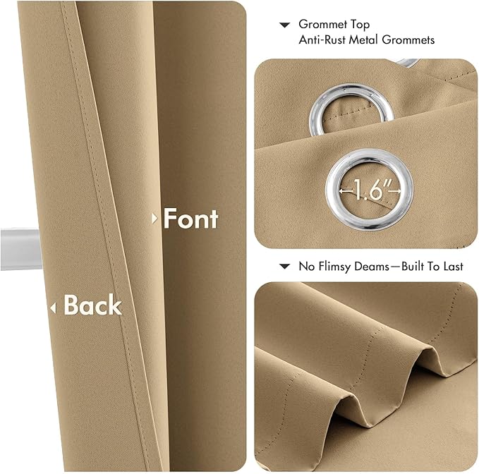 MIULEE Taupe Brown Blackout Curtains for Bedroom Living Room 72 Inches Long 2 Panels, Thermal Insulated Room Darkening Drapes Solid Grommet Noise Reduction Light Blocking Window Treatments 40x72 Inch