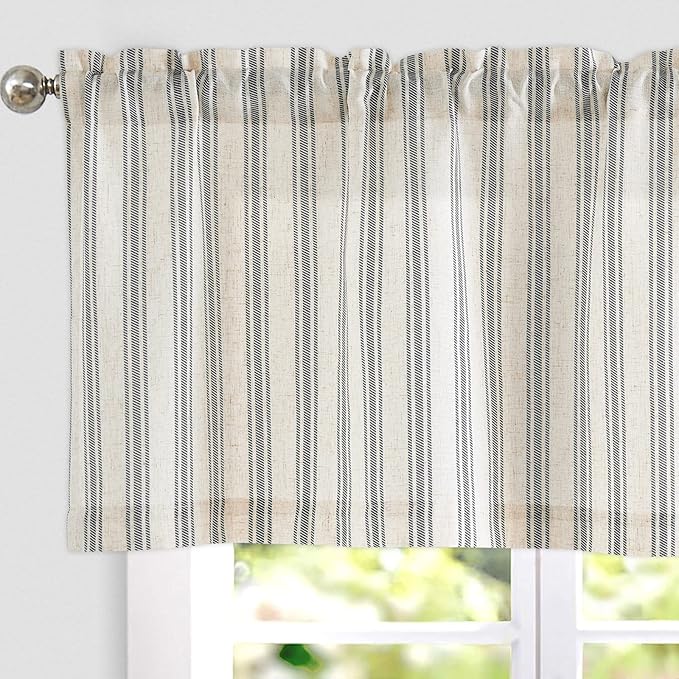 jinchan Striped Valance Farmhouse Window Treatment Linen Textured Drapes for Small Windows Kitchen Living Room RV Vintage Light Filtering Valance 16 Inch Rod Pocket 1 Panel Charcoal Grey on Linen