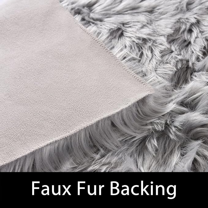 Latepis Gray Rugs for Living Room 5x6.7 Fluffy Shag Rug Washable Faux Fur Fuzzy Shaggy Rug for Bedroom Dorm Throw Rugs Home Decor Rectangle