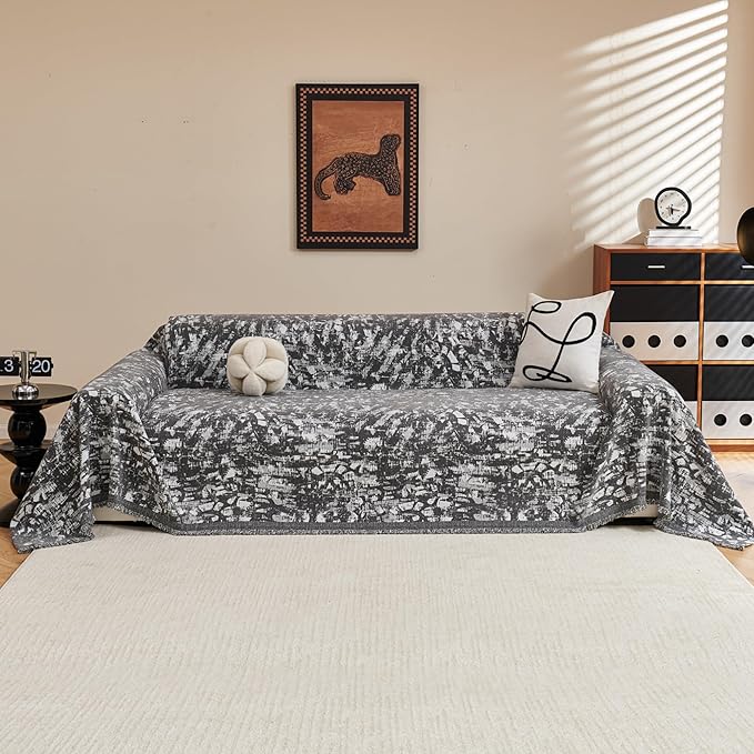 MYSKY HOME Couch Covers for 3 Cushion Couch Sofa, Chenille L Shape Sectional Couch Cover - Pet-Friendly, Machine Washable, Non-Slip Sofa Protector for Dogs, Kids, 71"x118", Grey Blur Mottling