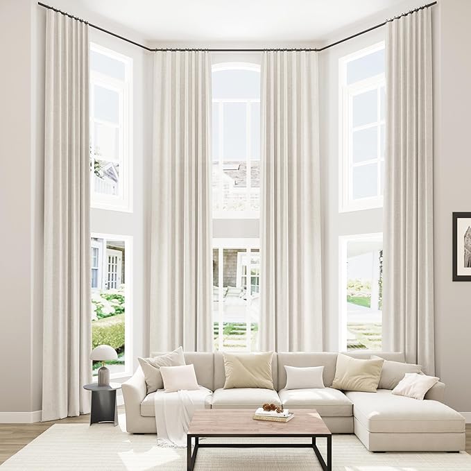 Guken 100% Blackout Cream Linen Curtains 52 Inch Wide by 140 Inch 2 Panels Set for Living Room Bedroom Back Tab Thermal Insulated Black Out Linen Drapes Room Darkening Window Curtains