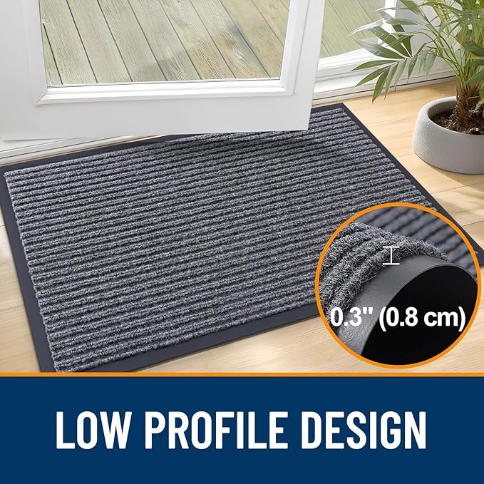 OLANLY Front Door Mat Indoor Outdoor Entrance, Waterproof Heavy Duty Doormat, Fade Resistant, Low Profile, Easy Clean Patio Porch Welcome Floor Mats for Entry, 33x21, Grey