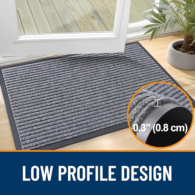 OLANLY Front Door Mat Indoor Outdoor Entrance, Waterproof Heavy Duty Doormat, Fade Resistant, Low Profile, Easy Clean Patio Porch Welcome Floor Mats for Entry, 35x23, Light Gray