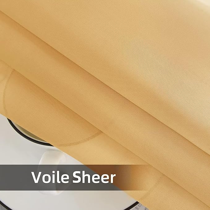 youleyar Solid Sheer Rod Pocket Curtain Voile Draperies 2 Panels White Beige Black Grey Ivory 52 Inch Width 90 Inch Long 1 Pair for Kitchen Bedroom Children Living Room Yard (Gold,52Wｘ90L)