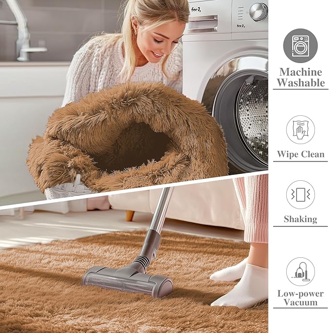 OLANLY 3x5 Machine Washable Small Bedside Rug, Soft Fluffy Shaggy Rugs for Living Room, Bedroom, Indoor Floor Carpet for Kids Girls and Boys, Preppy Dorms, Nursery, Home Decor Aesthetic, Khaki