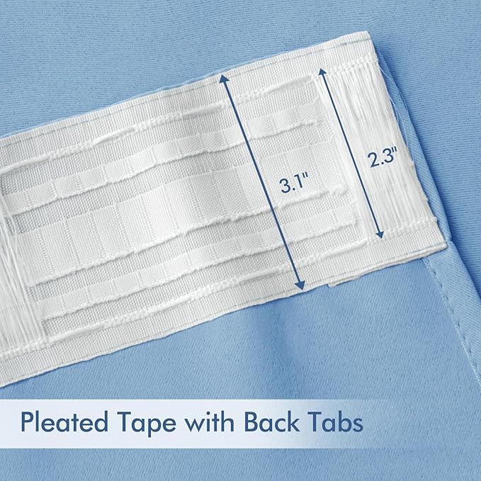 MIULEE Sky Blue Back Tab Blackout Curtains 72 Inches Long 2 Panels Set for Living Room Bedroom Privacy, Rod Pocket/Pinch Pleat Thermal Insulated Room Darkening Pleated Light Blocking Drapes