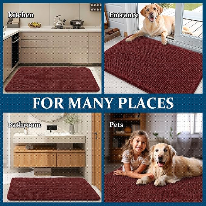 OLANLY Dog Door Mat for Muddy Paws 45x27, Absorbs Moisture and Dirt, Absorbent Non-Slip Washable Doormat, Quick Dry Chenille Mud Mat, Entry Indoor Entryway Carpet for Inside Floor, Caramel Russet