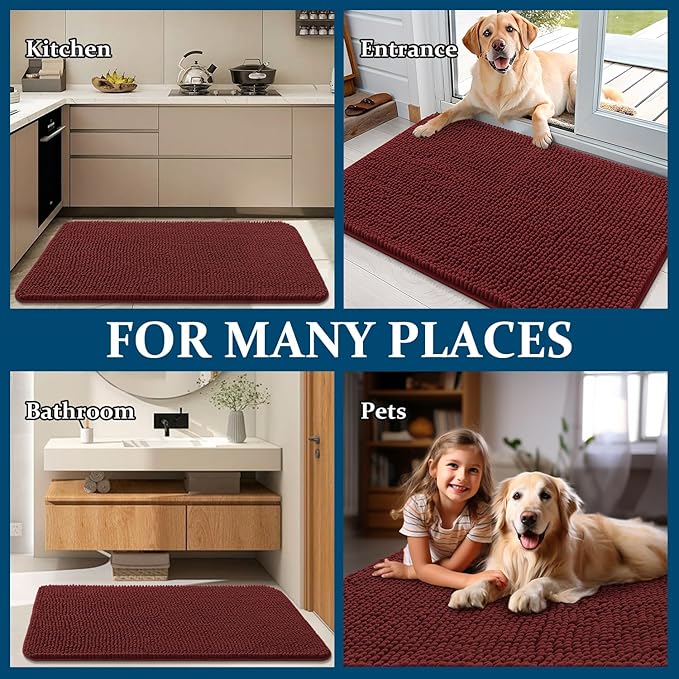 OLANLY Dog Door Mat for Muddy Paws 59x20, Absorbs Moisture and Dirt, Absorbent Non-Slip Washable Doormat, Quick Dry Chenille Mud Mat, Entry Indoor Entryway Carpet for Inside Floor, Caramel Russet