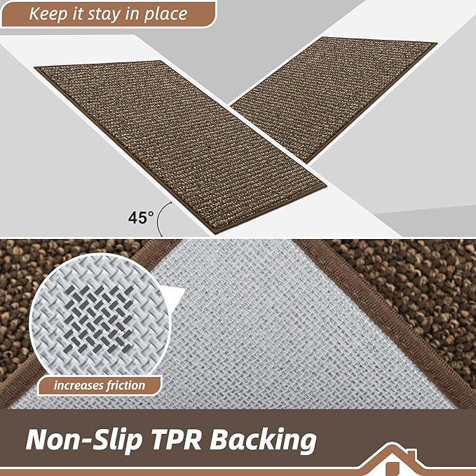 BEQHAUSE Kitchen Rugs 20"x32", Non-Slip Kitchen Mats for Floor, Super Absorbent and Stain Resistant Kitchen Rugs, Machine Washable Rugs for Kitchen, Hallway, Laundry & Sink, Brown